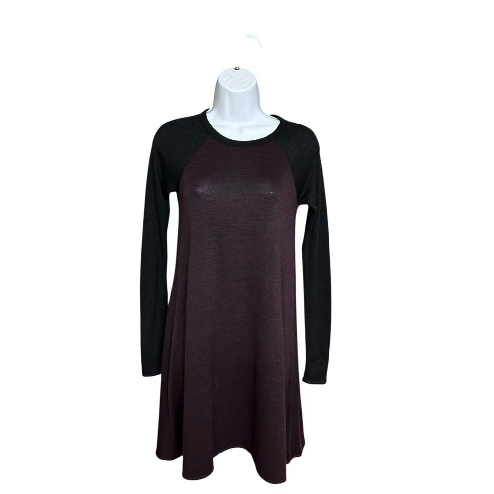 Aritzia Wilfred Free Burgundy Black Sleeve Stretchy Reposa Raglan Dress Size XXS